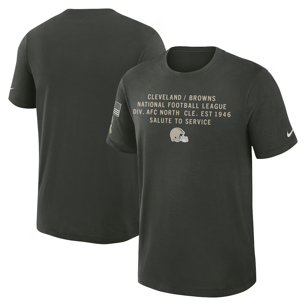 Men's Cleveland Browns Dark Green 2025 Salute to Service Sideline Slub Dri-FIT T-Shirt Men's Cleveland Browns Dark Green 2025 Salute to Service Sideline Slub Dri-FIT T-Shirt